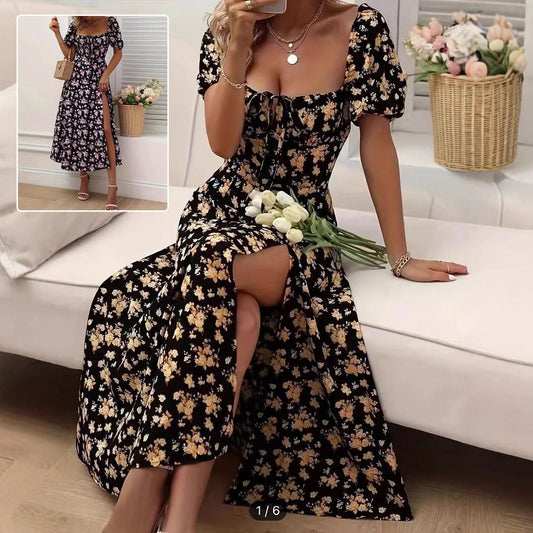 Blommig midiklänning - elegant sommaroutfit för kvinnor