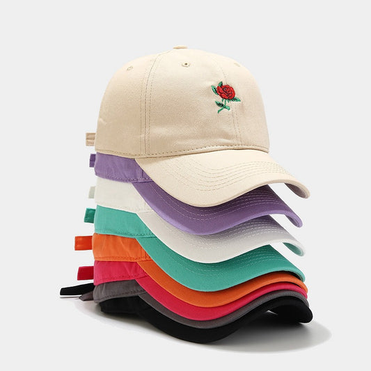 Women's fashion baseball cap with rose embroidery and soft top