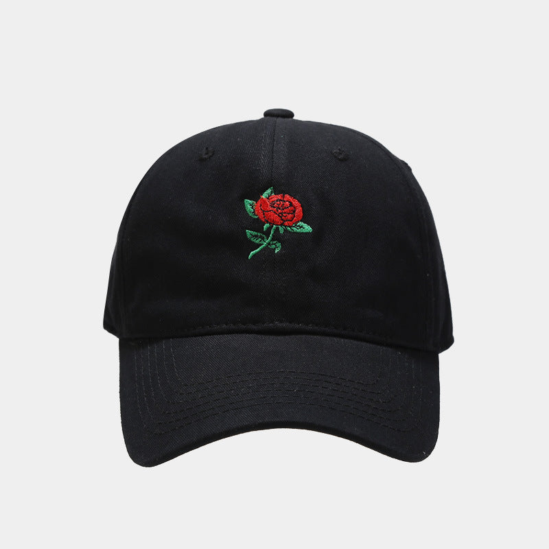 Dammode basebollkeps med rosbroderi och mjuk topp