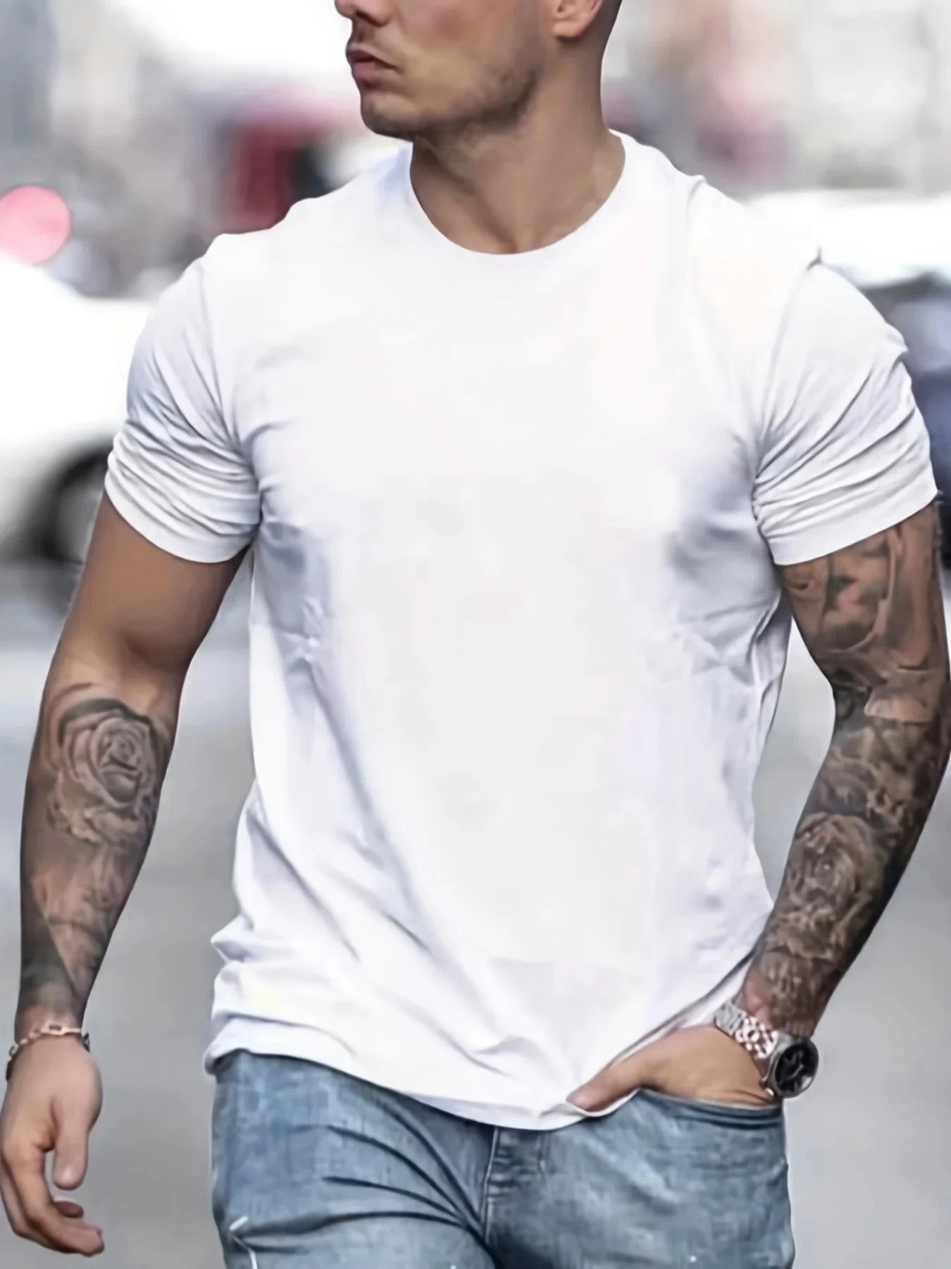Herr T-shirt 100% Bomull – Andas, Kortärmad Casual Topp för Alla Årstider, Maskintvättbar