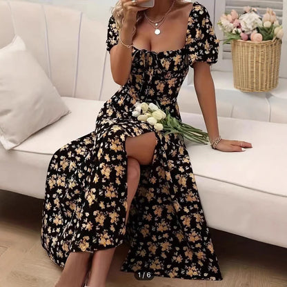 Blommig midiklänning - elegant sommaroutfit för kvinnor