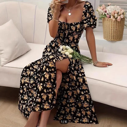 Blommig midiklänning - elegant sommaroutfit för kvinnor